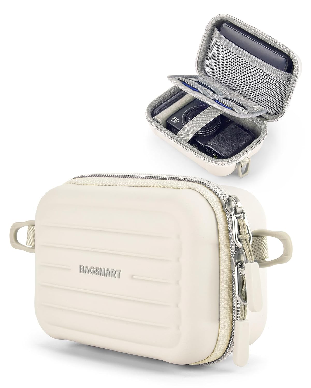 BAGSMART Digital Camera Case, Waterproof & Protective Small Camera Bag with 2 Carrying Ways, Lightweight camera sling bag for Canon PowerShot/GoPro/Kodak Pixpro - Beige