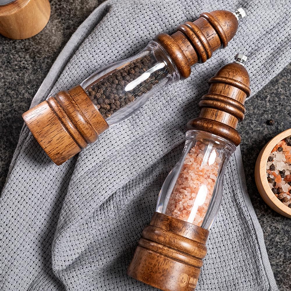 Leden Salt and Pepper Grinder Set - Refillable Salt and Pepper Mill with Adjustable Coarseness - Wood Salt Grinder and Pepper Shaker with Ceramic Core - Manual Salt Shaker - 8.6 Inches 2 Pack