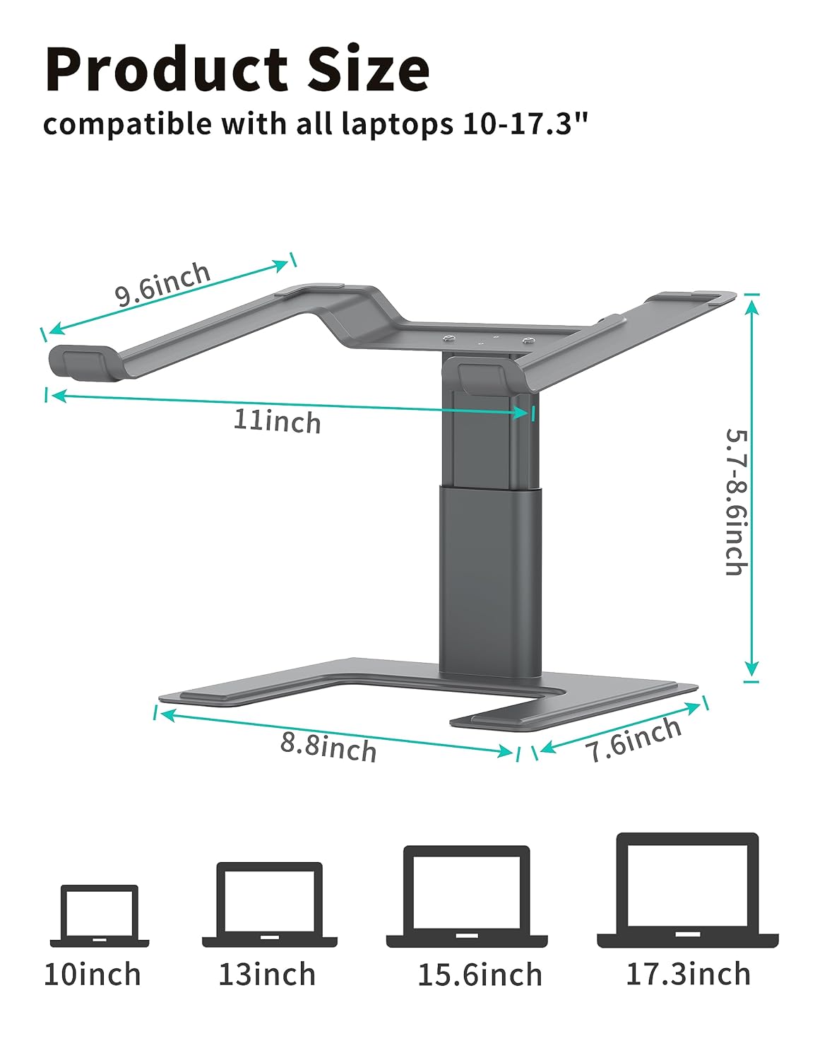 ALASHI Laptop Stand for Desk, Computer Stand Adjustable Height, Ergonomic Notebook Laptop Riser, Aluminum Metal Holder Compatible with 10 to 15.6 Inches Notebook PC Computer, Grey