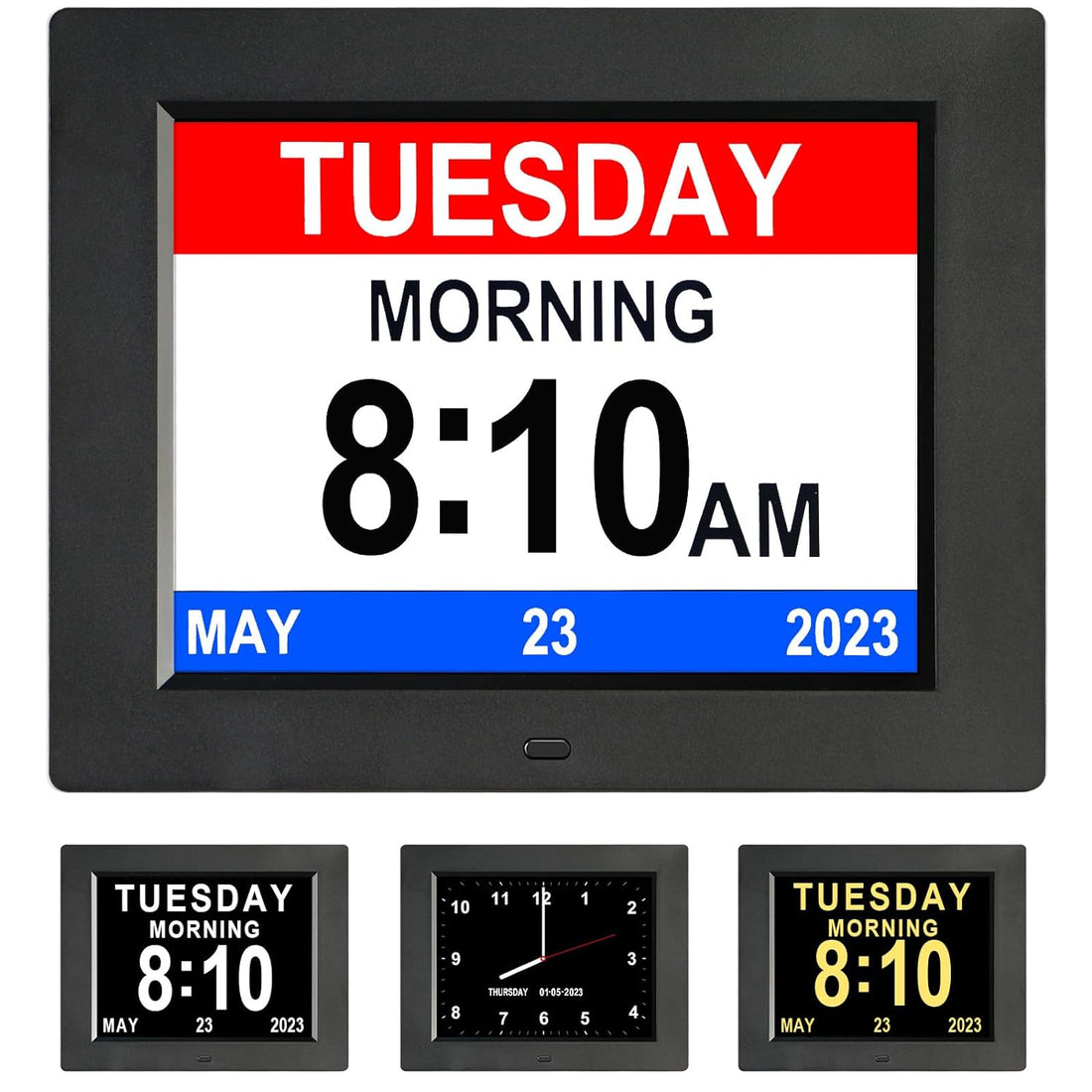 Golony 8 inch Extra Large Digital Day Dementia Clock for Seniors, 12 Medication Reminders Calendar Clock with Day of The Week, Date Time for Elderly Vision Impaired, Memory Loss, 2023 New Black Clock