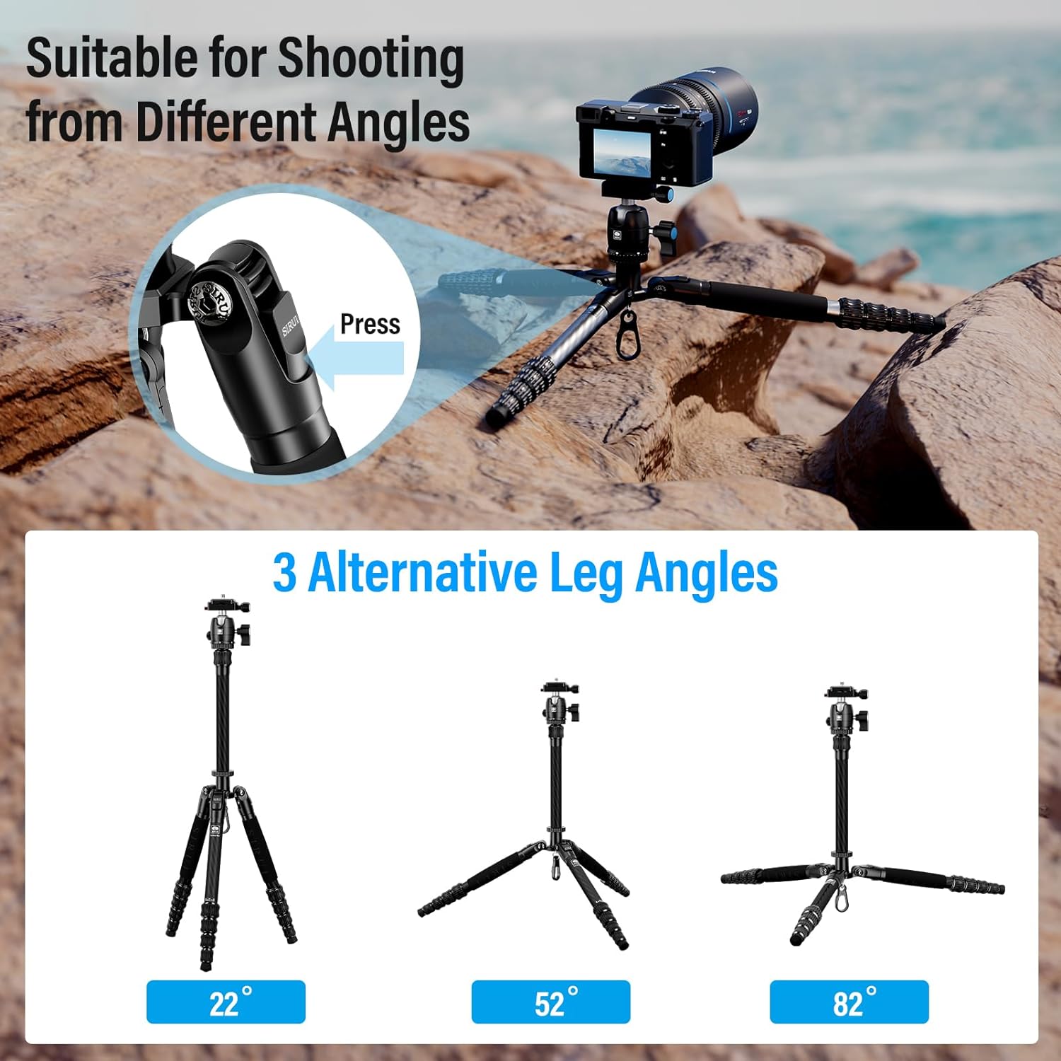 SIRUI Carbon Fiber Traveler 5CX 51.97 inches Camera Tripod Lightweight Travel Outdoor Tripod with 360° Panoram B-00K Ball Head and Arca Swiss Quick Release Plate, Folded Height 12.4",Load 11lbs/5kg