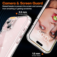 TAURI Designed for iPhone 15 Case Glitter, [Not Yellowing] [Military Grade Drop Protection] Bling Sparkle Shockproof Cute Sparkly Phone Case for iPhone 15, Glitter Clear, 6.1 inch
