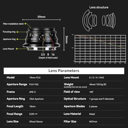 7artisans 10mm F3.5: Ultra Wide Angle APS-C Mirrorless Lens – Side View