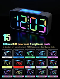 AYRELY Digital Alarm Clock for Bedroom - Dual Loud Alarms, Large Night Light with 7 Colors,Adjustable Volume,Dimmer,Desk Clock with USB Charger, Ok to Wake Up for Kids,Teens