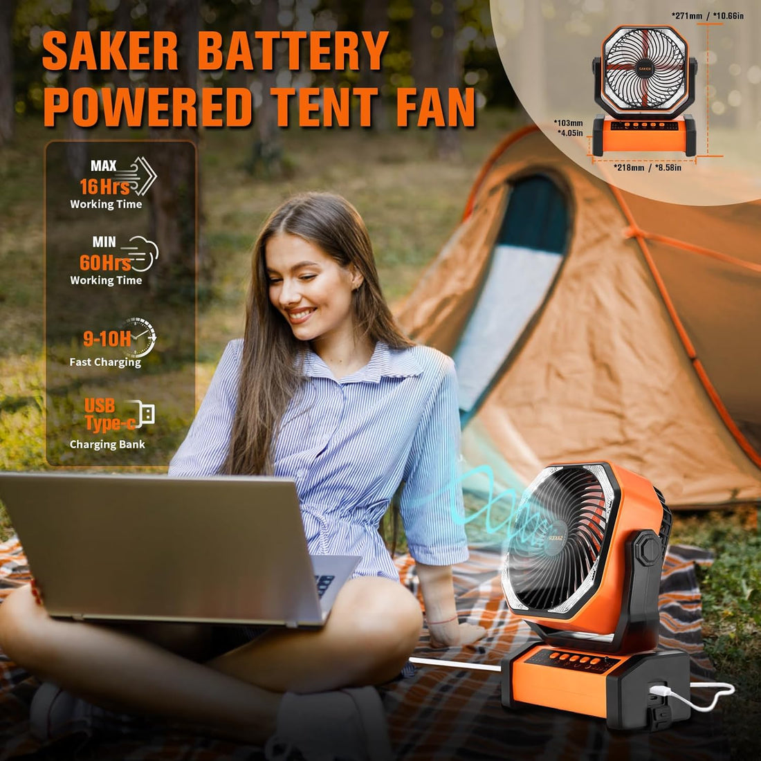 Saker Rechargeable Camping Fan