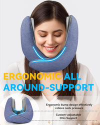 SOUTHVO Travel Pillow Noise Cancelling for Neck Support, 100% Pure Memory Foam Neck Pillow with Noise Cancelling Earmuffs for Traveling, Removable Washable Cover (L, deep Blue)