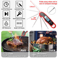 Digital Instant Read Meat Thermometer, Waterproof Ultra Fast Food Thermometer with Backlight and Calibration, Kitchen Cooking Thermometer Probe for Grilling Oven Smoker BBQ, Red