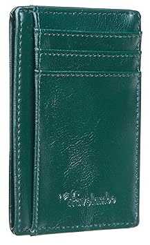 Travelambo Front Pocket Minimalist Leather Slim Wallet RFID Blocking Medium Size(Crazy Horse Green Premium)