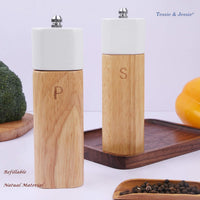 Tessie & Jessie White Salt Grinder Wooden Pepper Salt Grinder Set Pepper Mill Salt & Pepper Shakers -Refillable Stylish for Sea Salt Black Pepper GIft Set (6"+6")