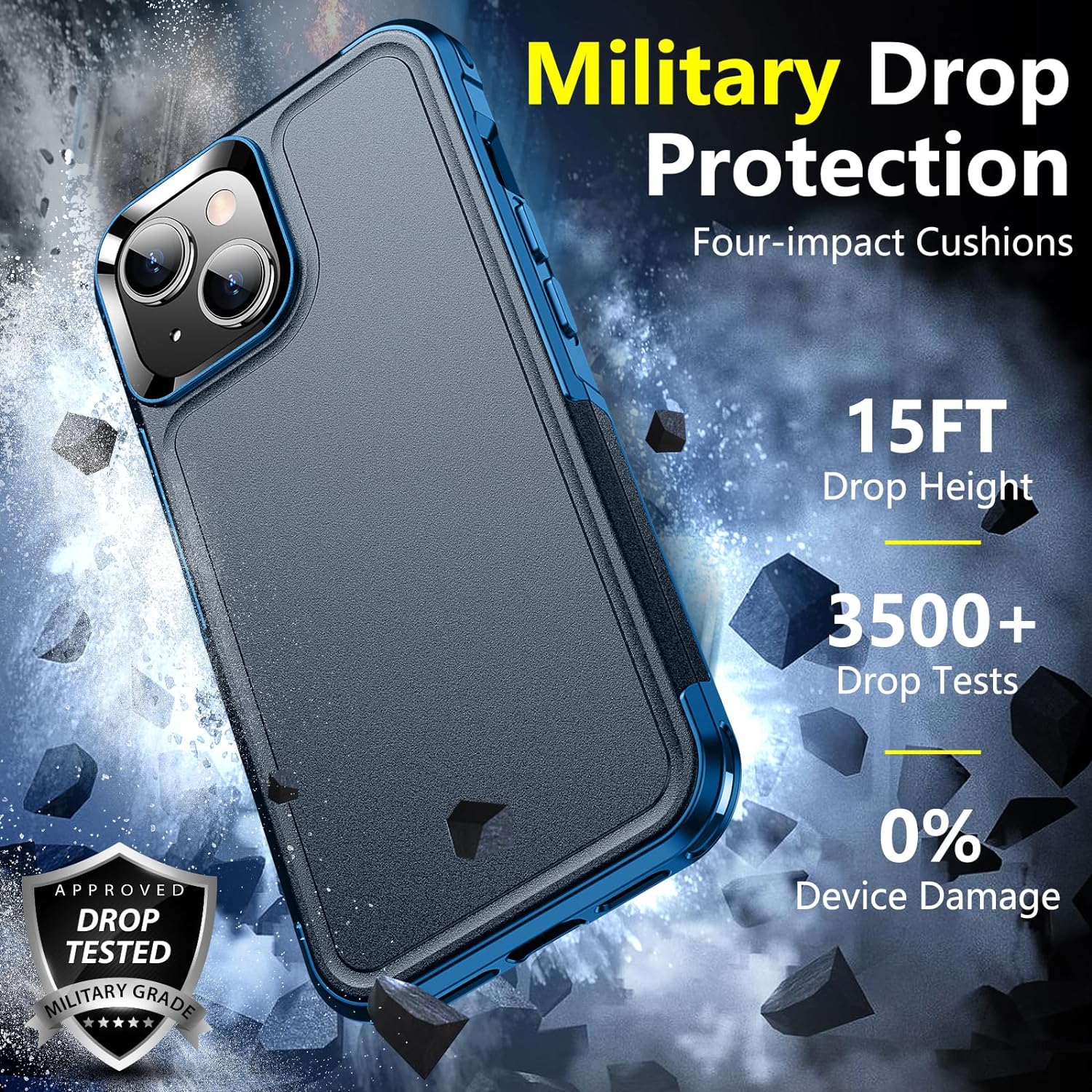 SPIDERCASE for iPhone 14 Case, [15 FT Military Grade Drop Protection][Non-Slip] [2+Tempered Glass Screen Protectors][2+Tempered Camera Lens Protectors] Heavy Duty Shockproof Case, Dark Blue