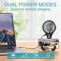 Portable Handheld Fan, 5200mAh Battery Powered Clip-on Personal Desk Baby Fan Air Circulator Fan with Flexible Tripod, Ultra Quiet 4 Speed 360Ã‚° Rotatable USB Fan for Stroller/Bike/Camping/BBQ/Gym