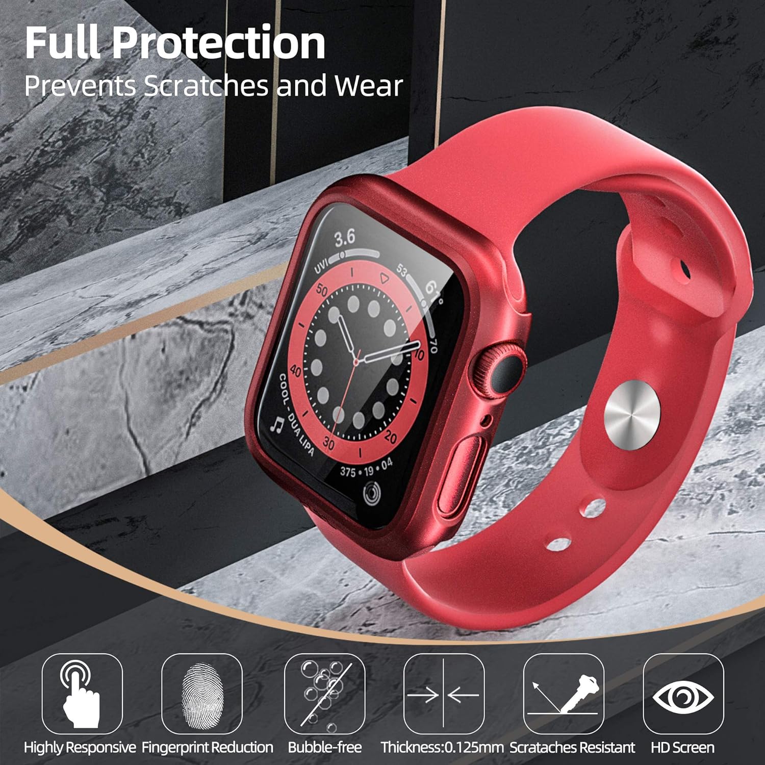 pzoz Compatible Apple Watch Series 6/5 /4 /SE 44mm Case with Screen Protector Accessories Slim Guard Thin Bumper Full Coverage Matte Hard Cover Defense Edge for Women Men New Gen GPS iWatch (Red)