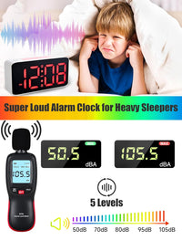 AYRELY Digital Alarm Clock for Bedroom - Dual Loud Alarms, Large Night Light with 7 Colors,Adjustable Volume,Dimmer,Desk Clock with USB Charger, Ok to Wake Up for Kids,Teens