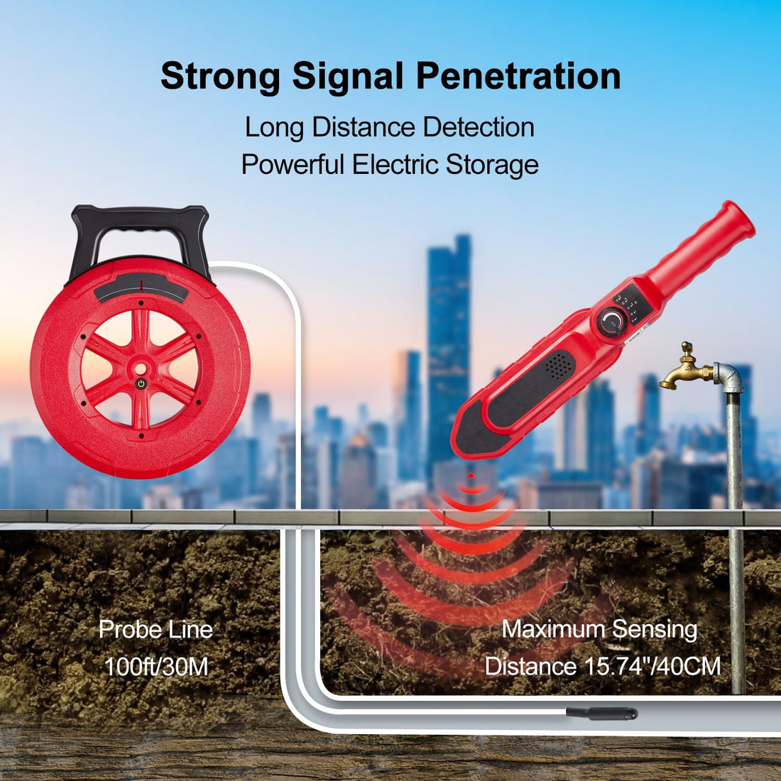 SOKO Pipe Blockage Locator Detector, 30M Water Line Wall Scanner Sprinkler Line Pipe Detector with 8 Probes, Underground Water Utility Line Pipe Locator Detector for PVC Iron Plastic Metal