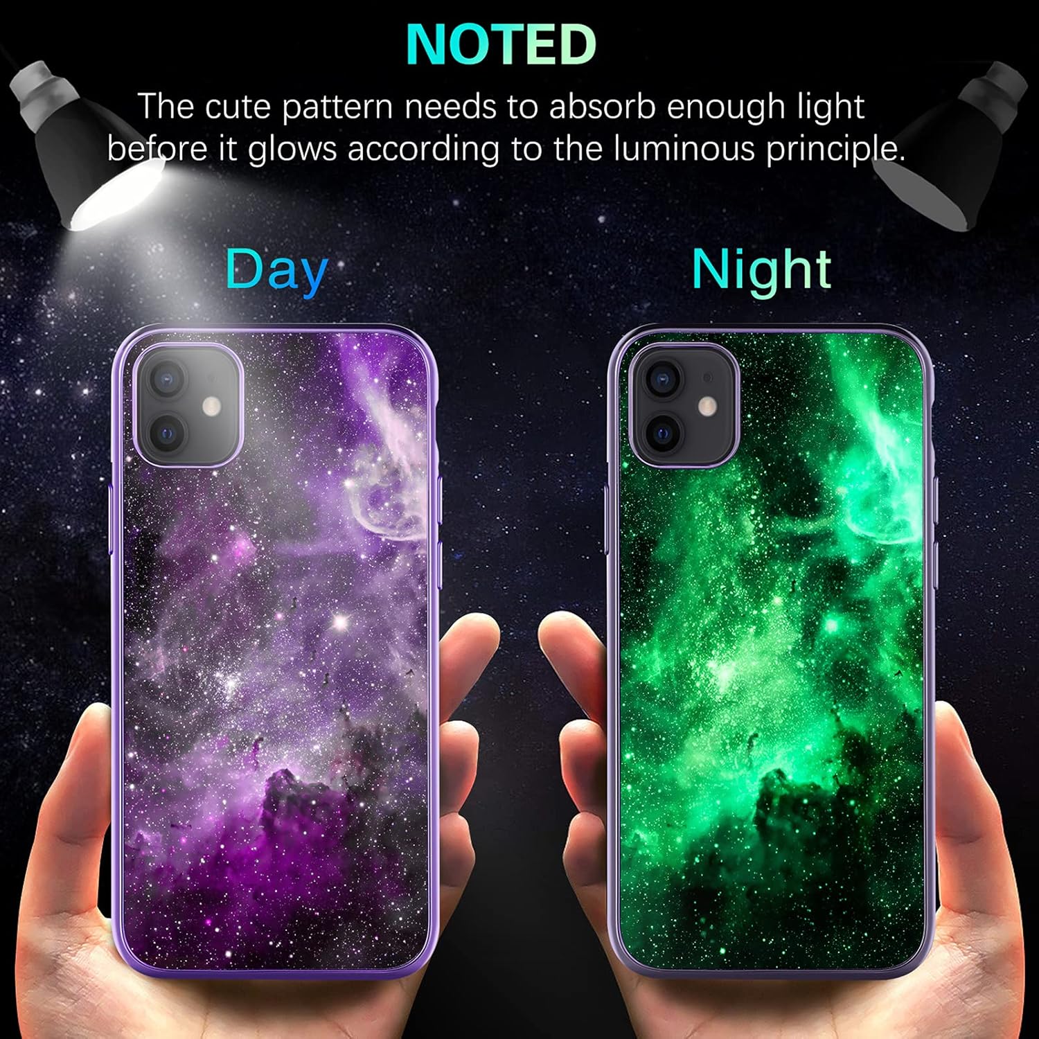 BENTOBEN Compatible with iPhone 12 Mini Case, Slim Fit Glow in The Dark Hybrid Hard PC Soft TPU Bumper Drop Protective Girls Women Men Phone Cover for iPhone 12 Mini 5.4", Purple Galaxy