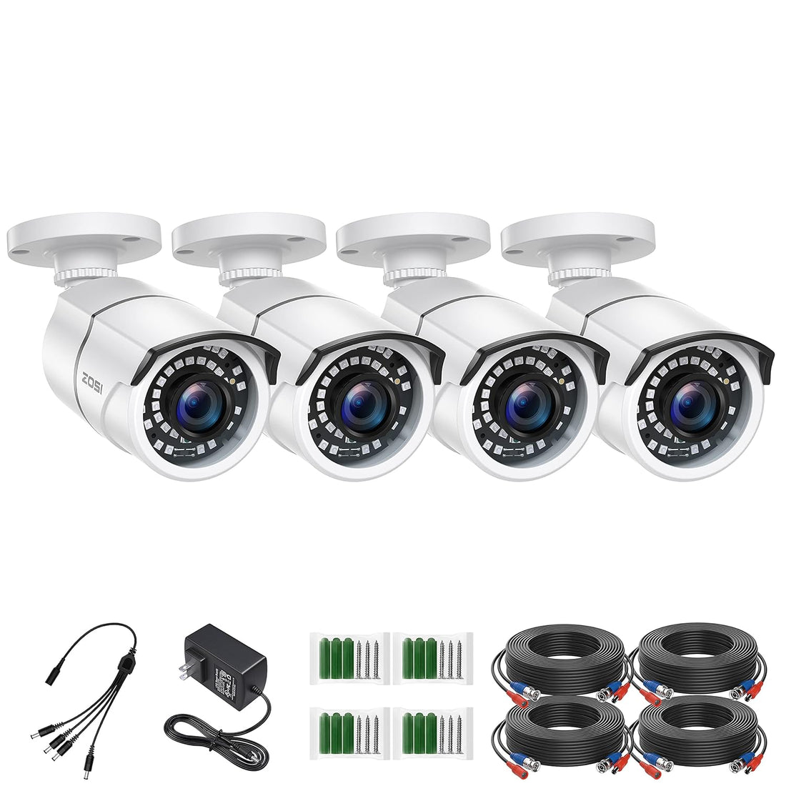 ZOSI 4 Pack HD-TVI 2.0MP 1080p Bullet Security Camera, Indoor/Outdoor Cameras Surveillance with Infrared and Night vision, Only Compatible with TVI Series DVRs