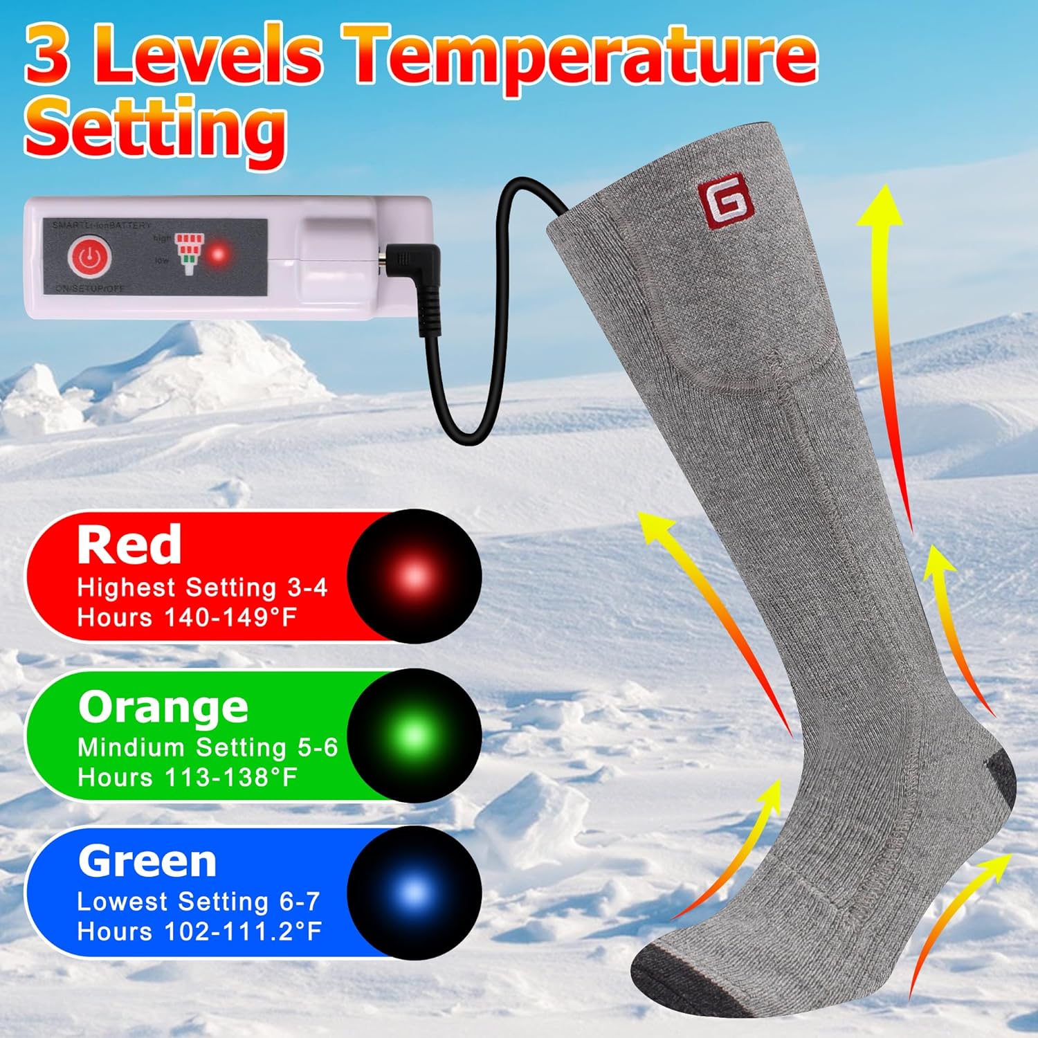 CODSOK Heated Socks for Men Rechargeable Electric 2200mAh Warm Socks，Winter Heating Socks Electric Cold Foot Washable Warmers for Motorcycle Cycling Camping Outdoor Hunting Skiing