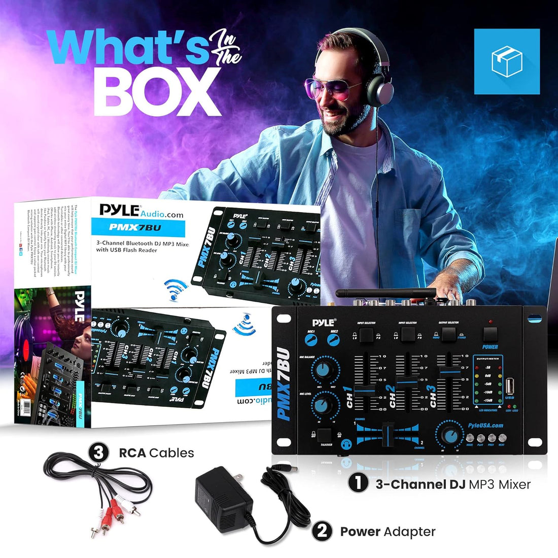 PYLE PRO PMX7BU 3-Channel Bluetooth(R) DJ Mixer