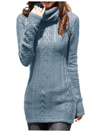 v28 Women Polo Neck Knit Stretchable Elasticity Long Slim Sweater (US Size 12-16, Baby Blue)