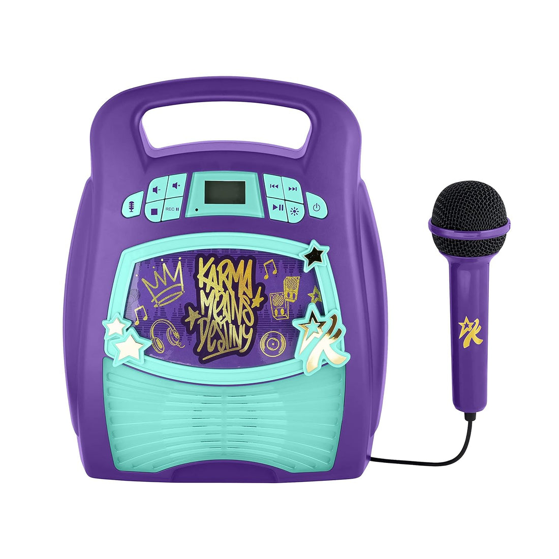eKids Karmas World Karaoke Machine for Kids, Bluetooth Speaker with Microphone and Karaoke Recorder to Save and Share Performances via USB Port