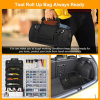 Tool Roll Bag, Roll Up Tool Bag Small Tool Bag with Detachable Pouches, Heavy Duty Roll Up Tool Bag Organizer, Tool Storage Kit for Mechanic & Electrician, Gifts for Men (Black)