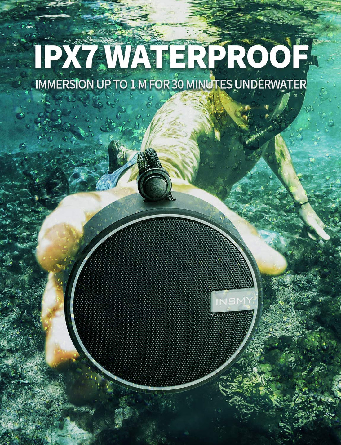 INSMY Portable Shower Speaker, IPX7 Waterproof Wireless Ourdoor Speaker with HD Sound, Support TF Card, Suction Cup for Home, Pool, Beach, Boating, Hiking