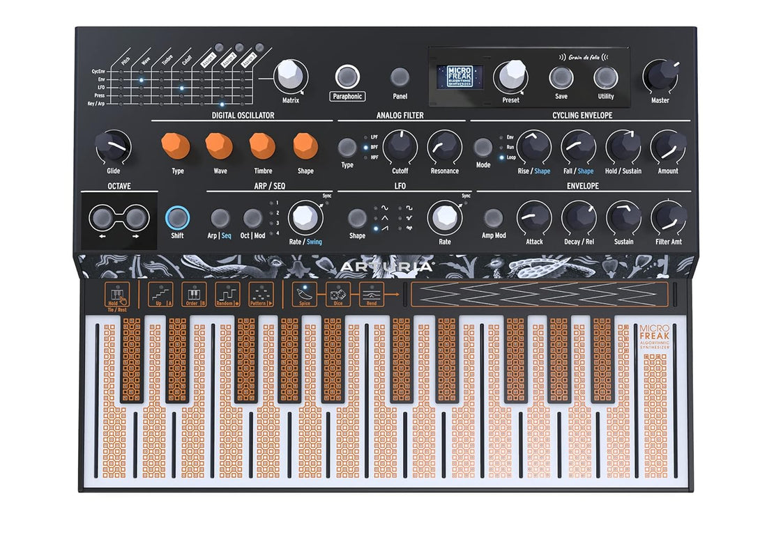 Arturia MicroFreak 25-key Paraphonic Hybrid Hardware Synth with Poly-aftertouch Flat Keyboard, Wavetable and Digital Oscillators, Analog Filters, Modulation Matrix, Arpeggiator, and Sequencer Black
