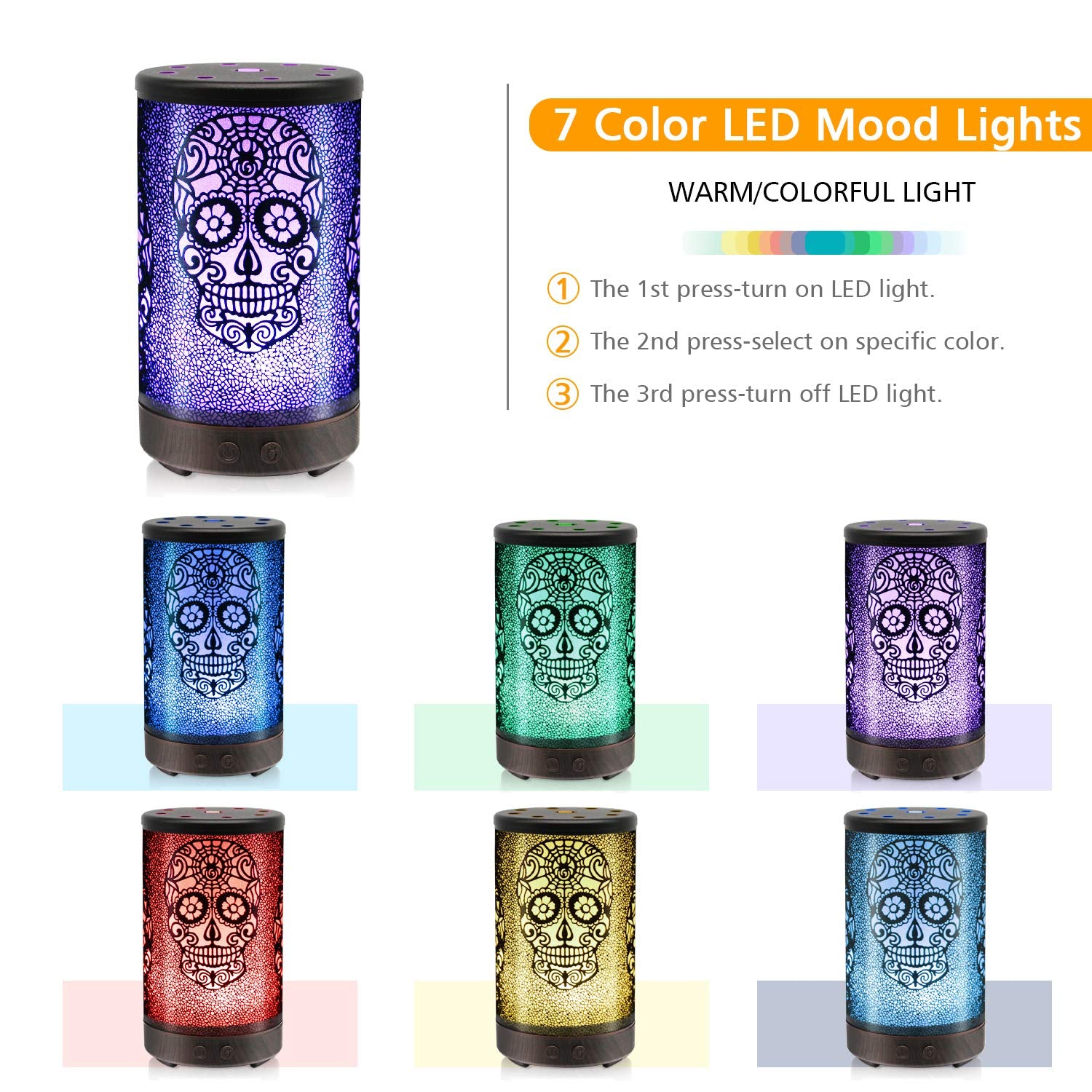 Skull Essential Oil Diffuser, Daroma 100ml Metal Aromatherapy Ultrasonic Cool Mist Humidifier Air Scent Home Office Gift, Waterless Auto-Off