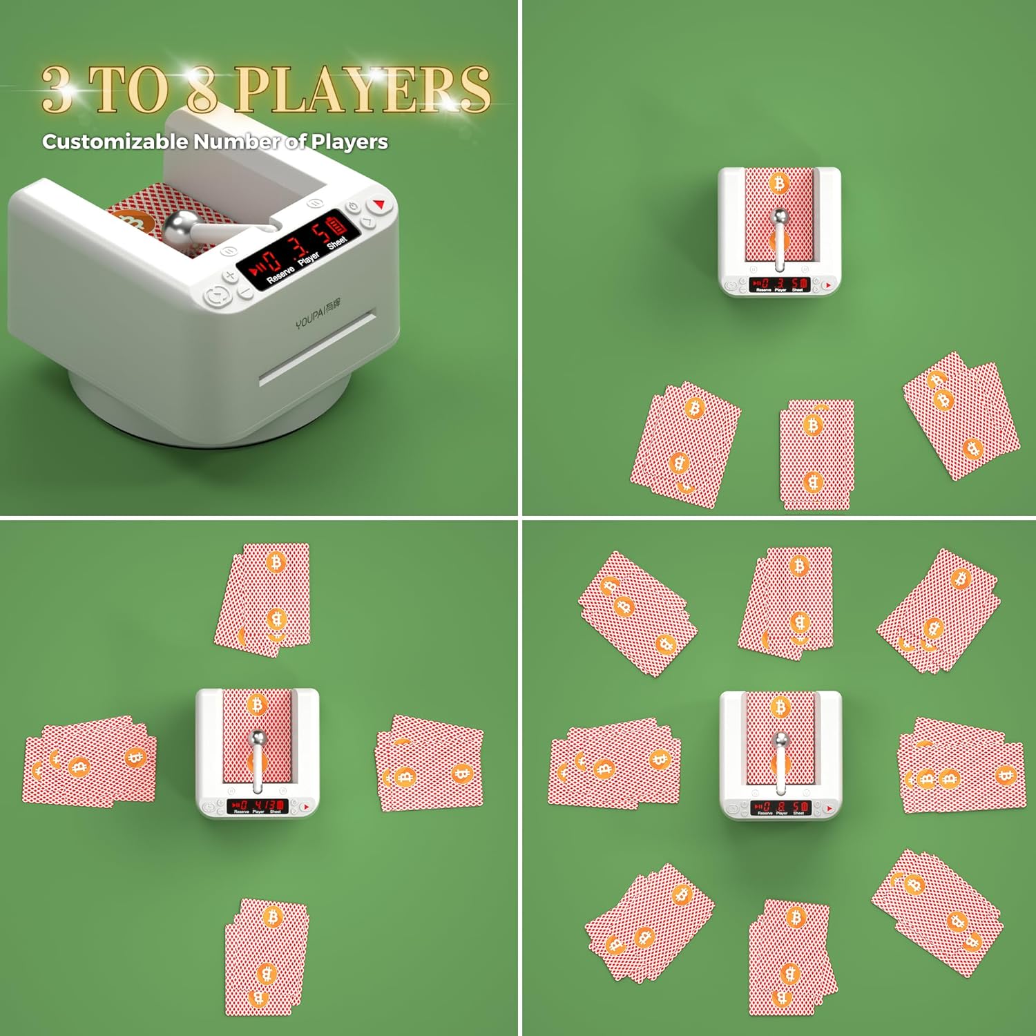 VQP Automatic Card Dealer, 360° Rotating Card Dealer Machine for UNO Casino Games 2 Decks Card Dealer, Blackjack Table Poker Accessories, Rechargeable Automatic Card Dispenser for Playing Cards