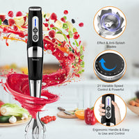 Cordless Hand Blender: 4-in-1 Rechargeable Cordless Immersion Blender Handheld, 21-Speed & 3-Angle Adjustable with 304 Stainless Steel Blades, Chopper, Beaker, Whisk and Beater for Milkshakes | Smoothies | Soup| Puree | Baby Food (Black)