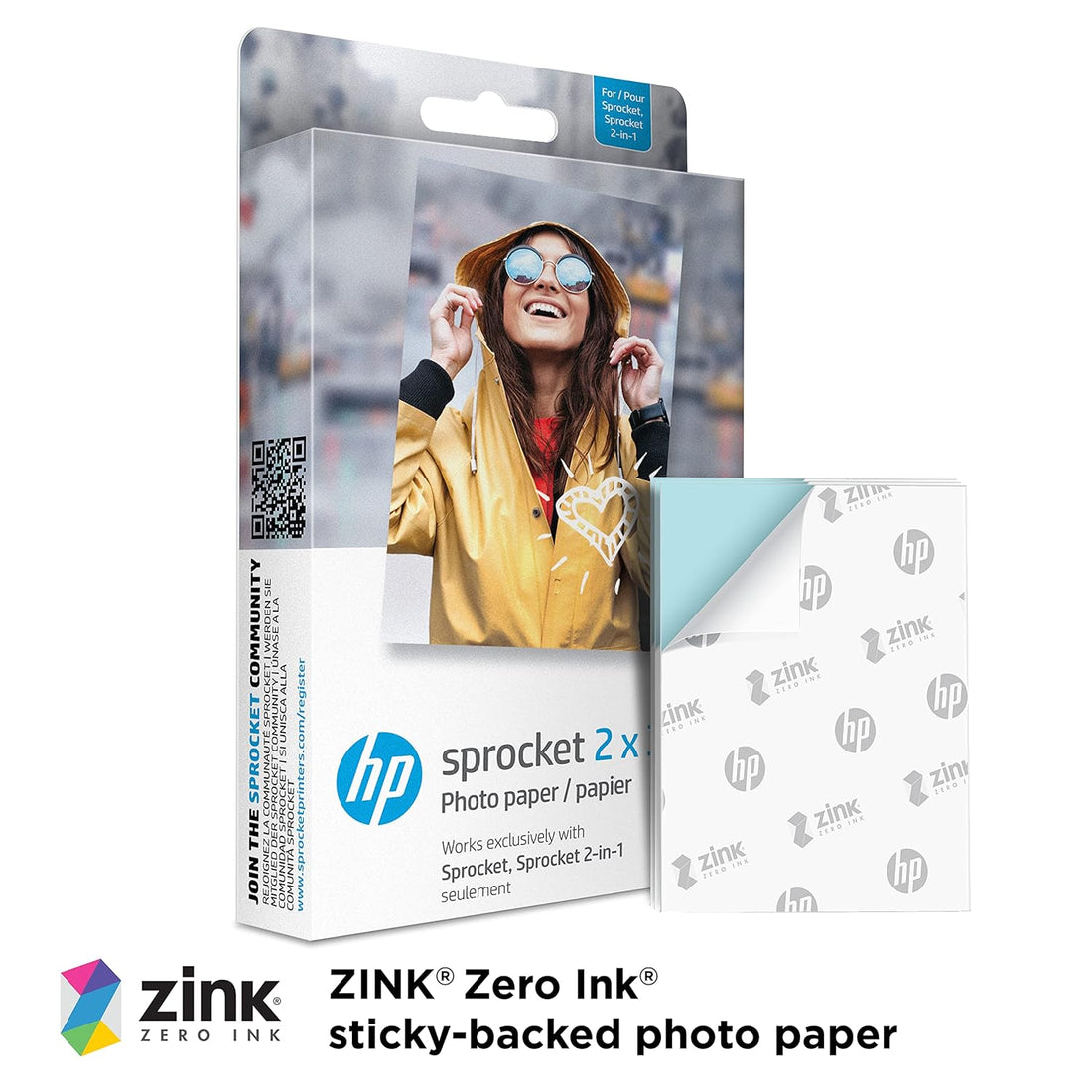 HP Sprocket Photo Paper for Sprocket Portable Photo Printer, (2x3-inch), Sticky-Backed 50 sheets