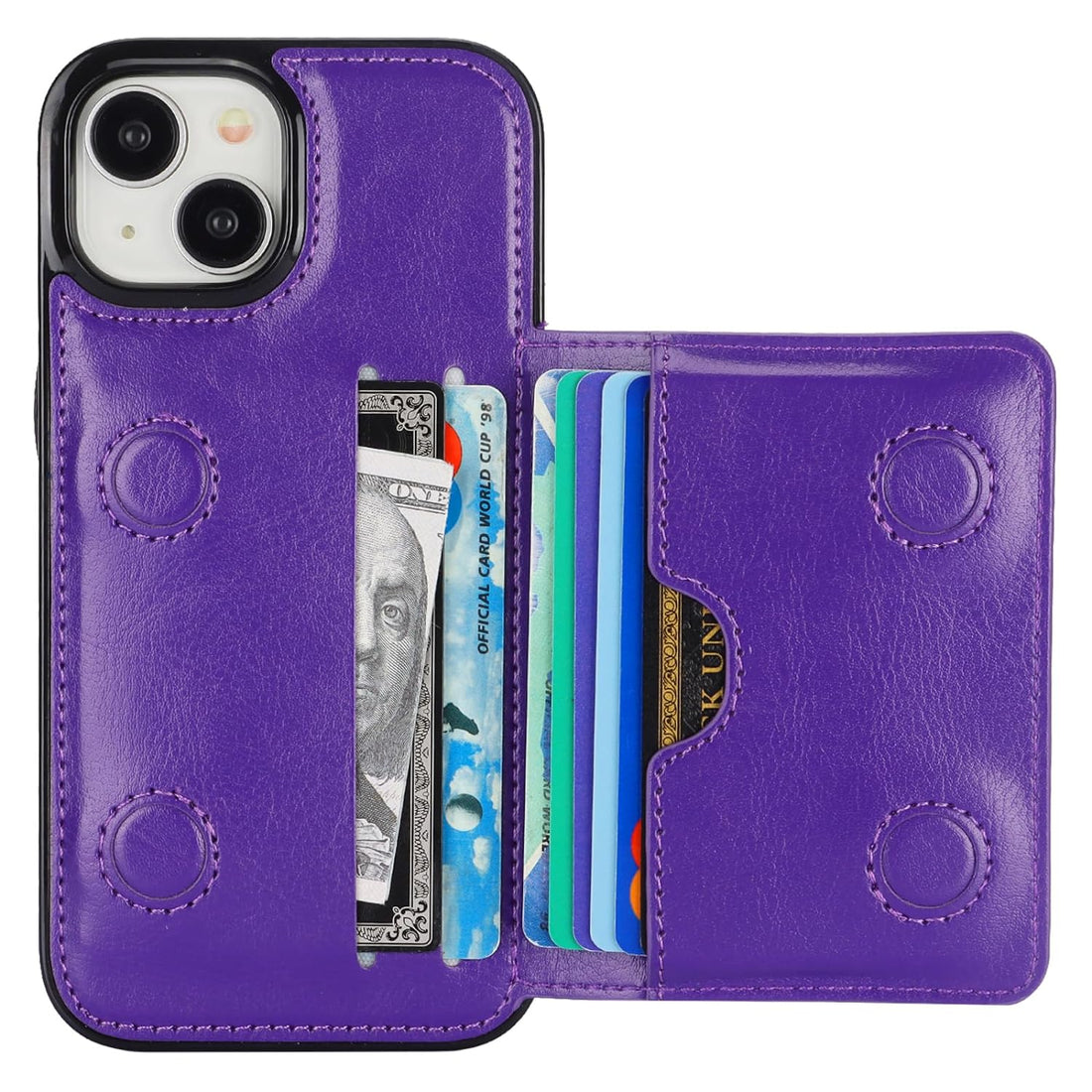 KIHUWEY Compatible with iPhone 15 Wallet Case Credit Card Holder, Premium Leather Kickstand Flip Hidden Magnetic Clasp Durable Shockproof Protective Cover for iPhone 15 6.1 inch (Dark Purple)