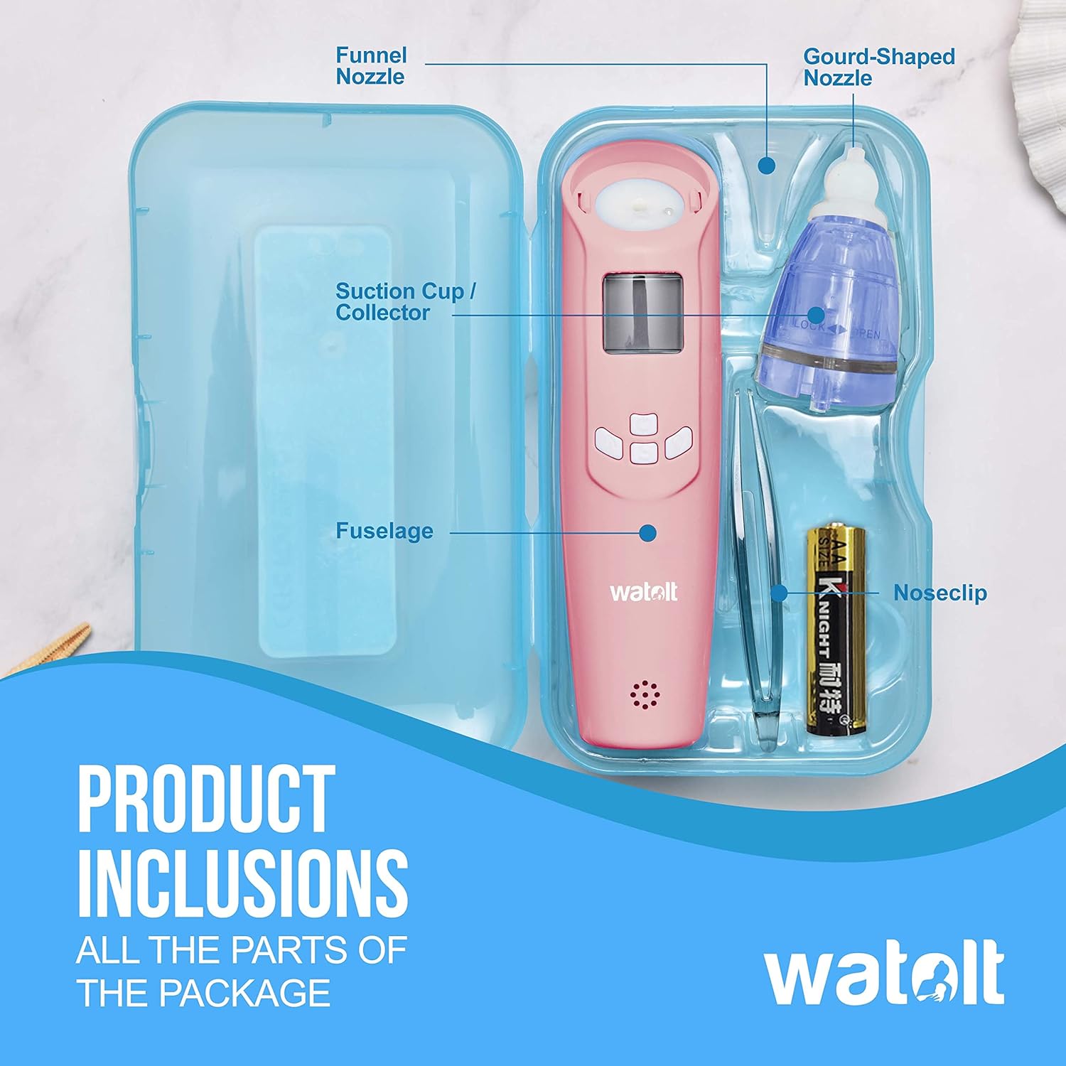 Watolt Baby Nasal Aspirator - Electric Nose Suction for Baby - Automatic Booger Sucker for Infants - Battery Powered Snot Mucus Remover for Kids Toddlers