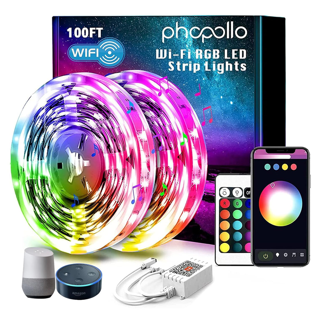 PHOPOLLO® Smart high Wi-Fi RGB Rope Led Strip Light 300 Led Compatible with Alexa Google Assistant, App Control Lighting Kit, Music Sync Color Changing Lights (5 Meter) TAF-1