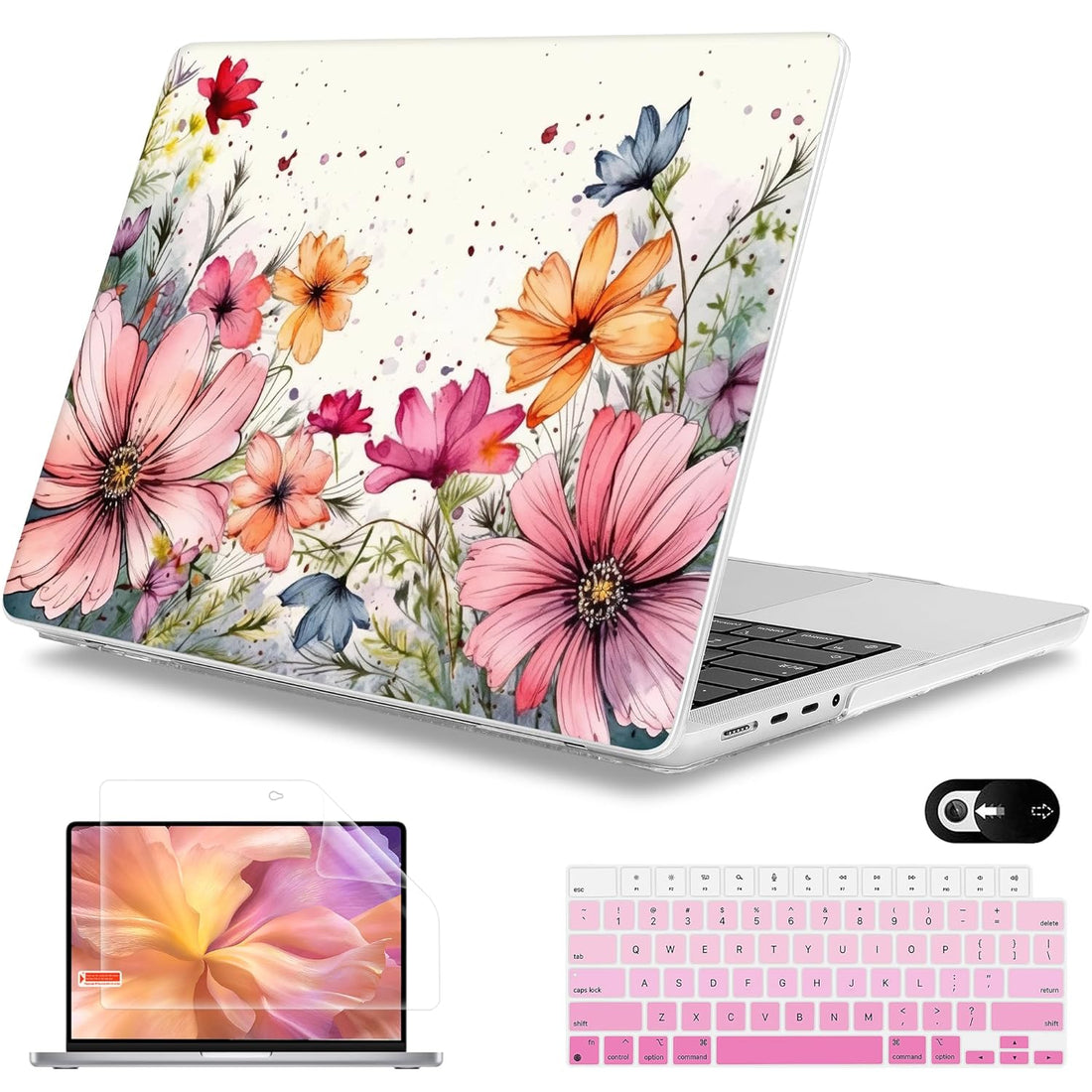 Mektron Case for M3 MacBook Pro 16" M1 A2485/M2 A2780 (2021/2023) with Touch ID, Hard Shell Plastic Laptop Cover Keyboard Skin Compatible MacBook Pro 16.2" M1 Pro/Max Chips, Colorful Floral