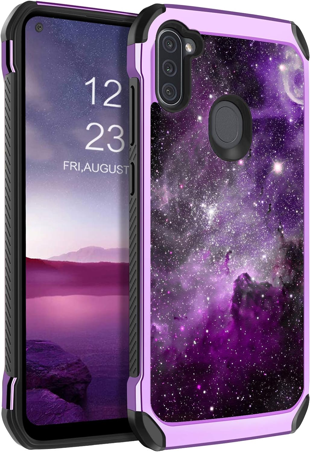 BENTOBEN Galaxy A11 Case, Slim Glow in The Dark Shockproof Protective Dual Layer Hybrid Hard PC Soft TPU Bumper Cover Nebula Space Design Girls Women Men Case for Samsung Galaxy A11 (2020), Purple