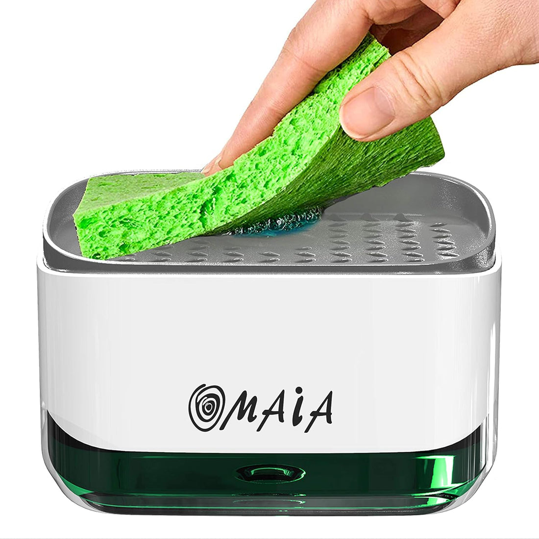 OMAIA 2-in-1 Kitchen Soap Dispenser with Sponge Holder - Refillable Dishwashing Liquid Container with Pump & Tray - Useful Kitchen Gadgets - Sink Countertop Organizer for Home, Restaurant, Not Rusted