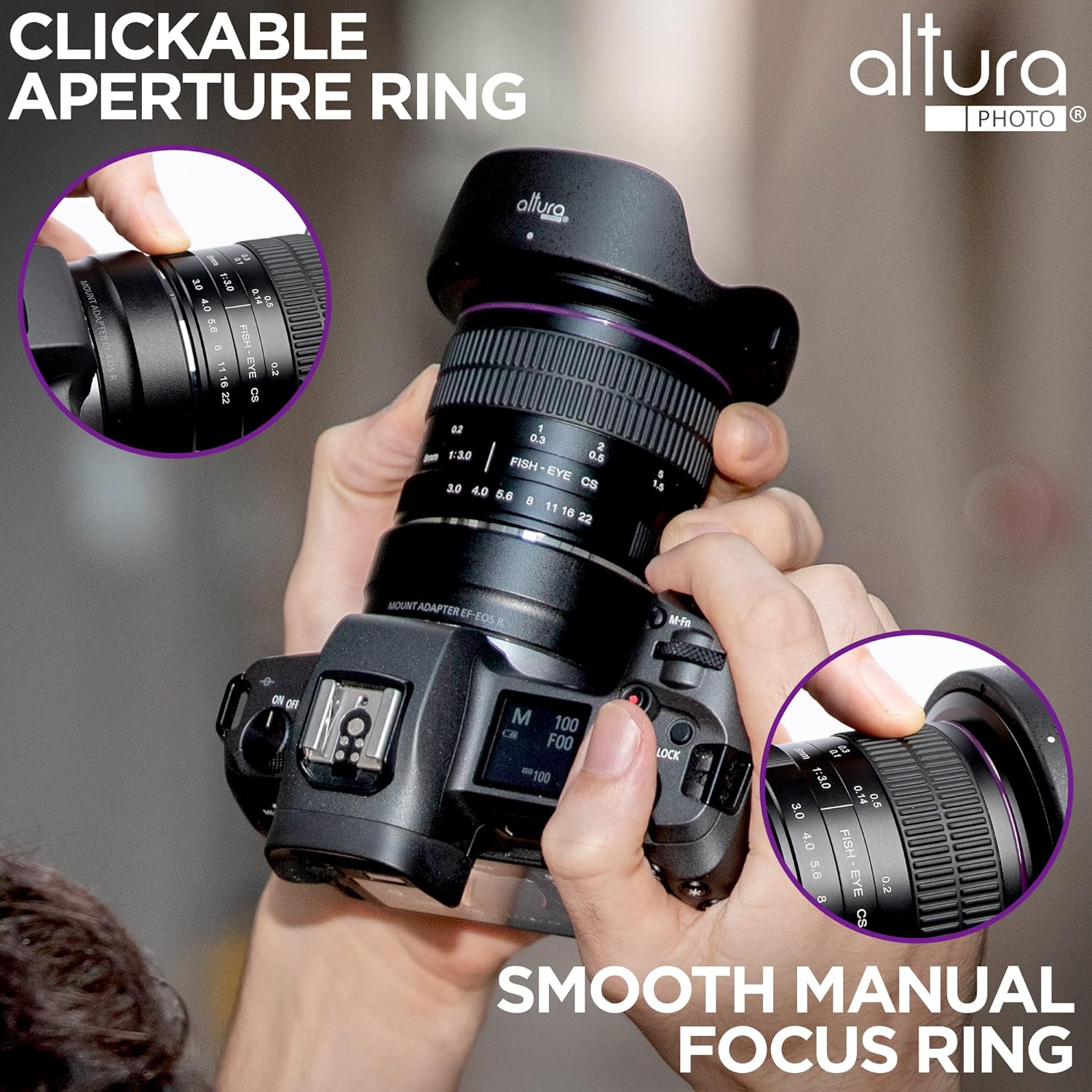 Altura Photo 8MM f/3.0 Fisheye Lens for Nikon DSLR AP-8MN Professional Ultra Wide Angle Aspherical Fixed Lens with Removeable Lens Hood and Protective Carry Case