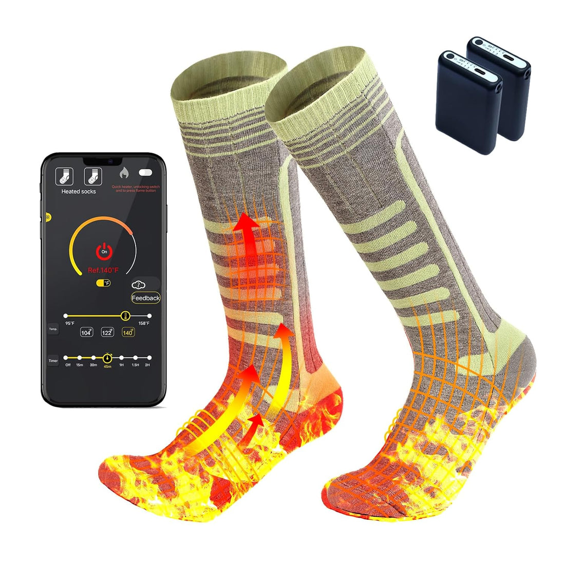 WEIVIOQ Rechargeable Heated Socks for Men Women,Upgraded 5000mAh Battery Electric Socks Foot Warmer with APP Control and 4 Heat Settings for Winter Outdoor Skiing Hiking Motorcycle Camping