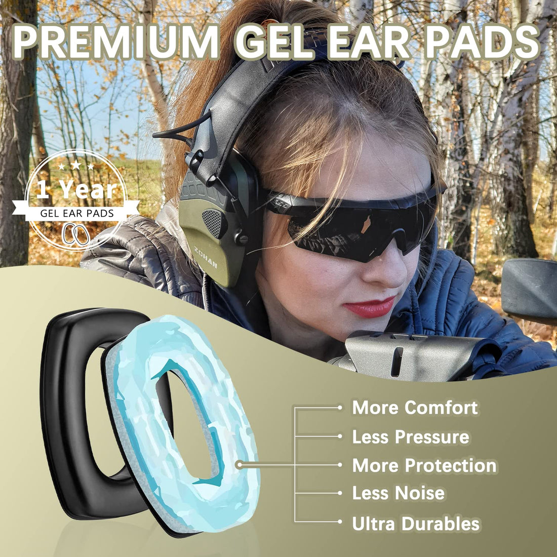 ZOHAN EM054 Electronic Shooting Ear Protection with Sound Amplification, Slim Active Noise Reduction Earmuffs for Gun Range