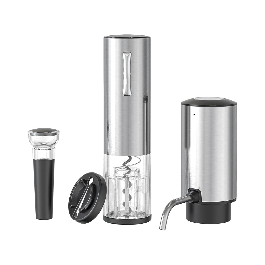 Electric Wine Decanter and Electric Wine Opener, CorporateGiftPro Electric Wine Aerator and Opener Set with Wine Foil Cutter, and Wine Stopper Vacuum Saver (Stainless Steel Wine Opener Aerator Set)