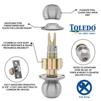 TOLEDO Door Knobs Communicating : Ball Entry Door Knob Keyed On Both Sides : Double Locking Cylinders : Bump Resistant & Anti-Pick Pins : Automatic Latching : for Home Protection