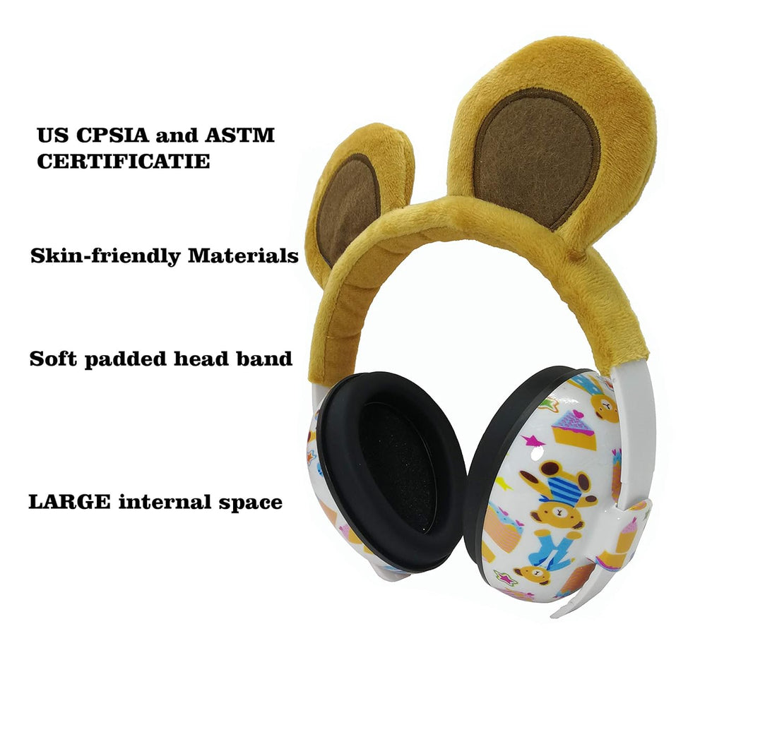 Baby Ear Protection Ear Muffs for 3 Months to 2+ Years Noise Reduction Hearing Protection for Infant and Toddlers with Bear Ear. (Brown)