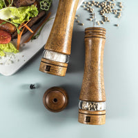 JF JAMES.F Wooden Salt and Pepper Grinder Set 8 inch Rubber Wood Salt and Pepper Mills Set of 2 with Acrylic Visible Window & Adjustable Ceramic Rotor