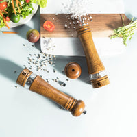 JF JAMES.F Wooden Salt and Pepper Grinder Set 8 inch Rubber Wood Salt and Pepper Mills Set of 2 with Acrylic Visible Window & Adjustable Ceramic Rotor