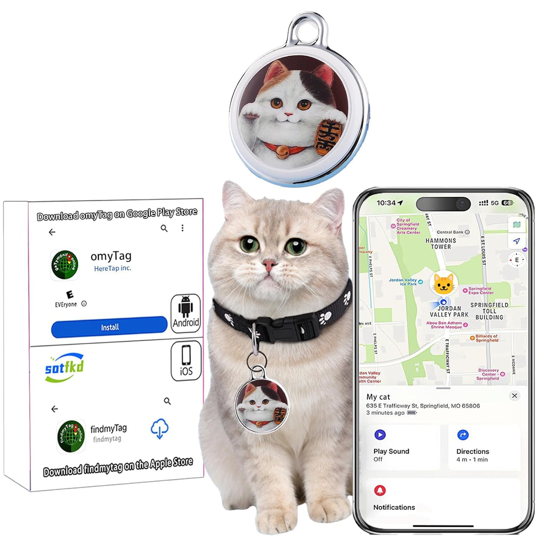 sotfkd GPS Tracker & Health Monitoring for Cats-Market Leading Pet GPS Location Tracker | Wellness & Escape Alerts | No Monthly Fee | Waterproof | Works with Any Collar (Android and iOS Universal)