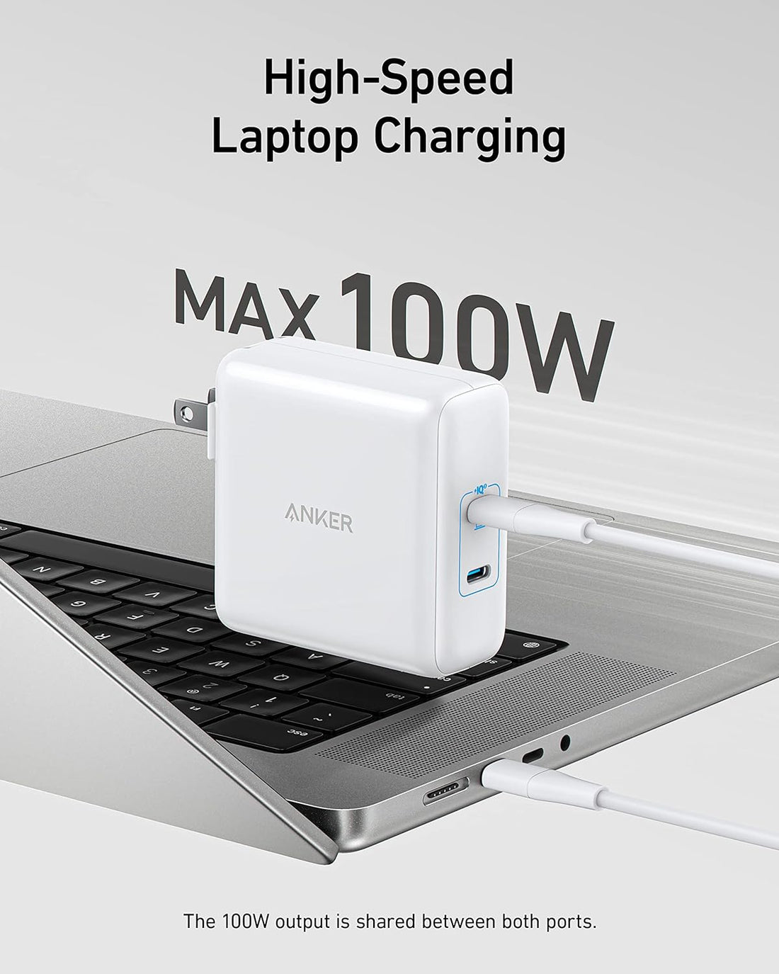 Anker PowerPort III 2-Port 100W Charger PIQ 3.0 Ultra-Powerful Fast Charger, USB C Charger for MacBook Pro/Air, iPad Pro, iPhone 12/12 Pro/11, Galaxy/Note, Pixel and More (Cable Not Included)-White