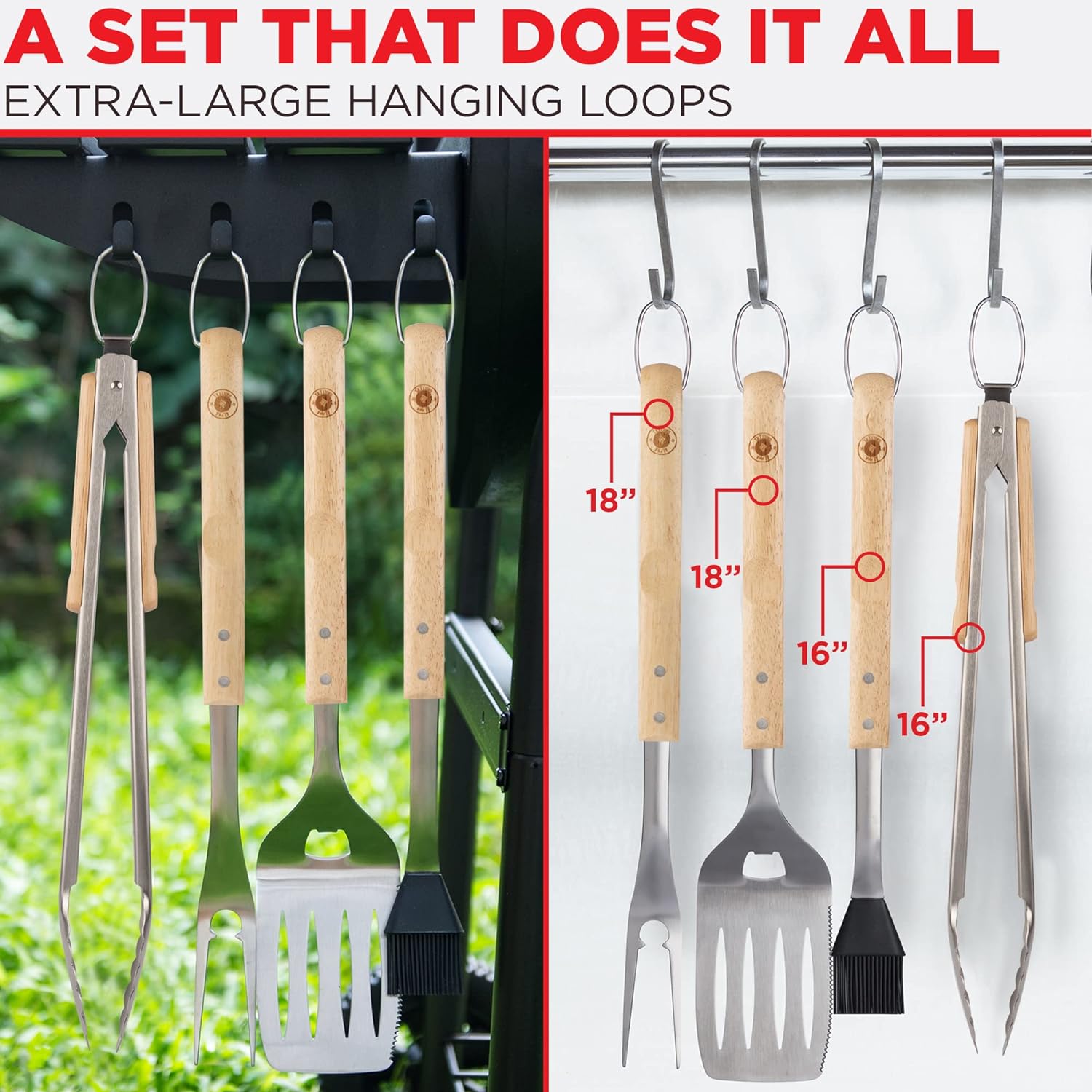 Alpha Grillers Premium Wood Grilling Gifts for Men - Grill Accessories Gift Ideas - BBQ Tool Set Grill Kit with BBQ Utensils - Unique for Dad, Wooden Grill Tools