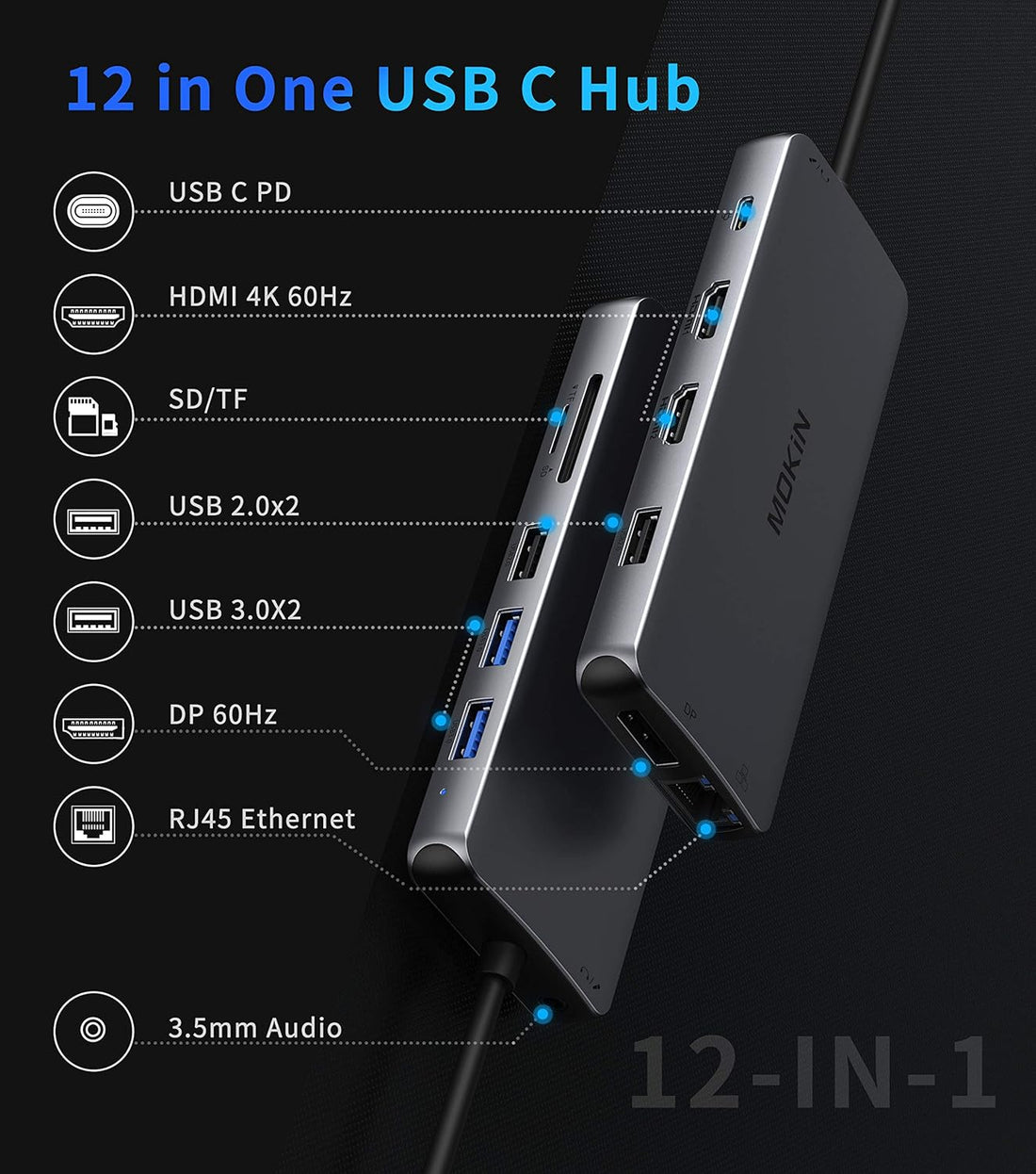 USB C Docking Station Dual Monitor,12 in 1 Triple Display Laptop Docking Station,Dual HDMI,DP Display,4 USB Port, Ethernet,PD,SD/TF, Audio Port Compatible for Dell, Lenovo,Surface USB-C Laptop