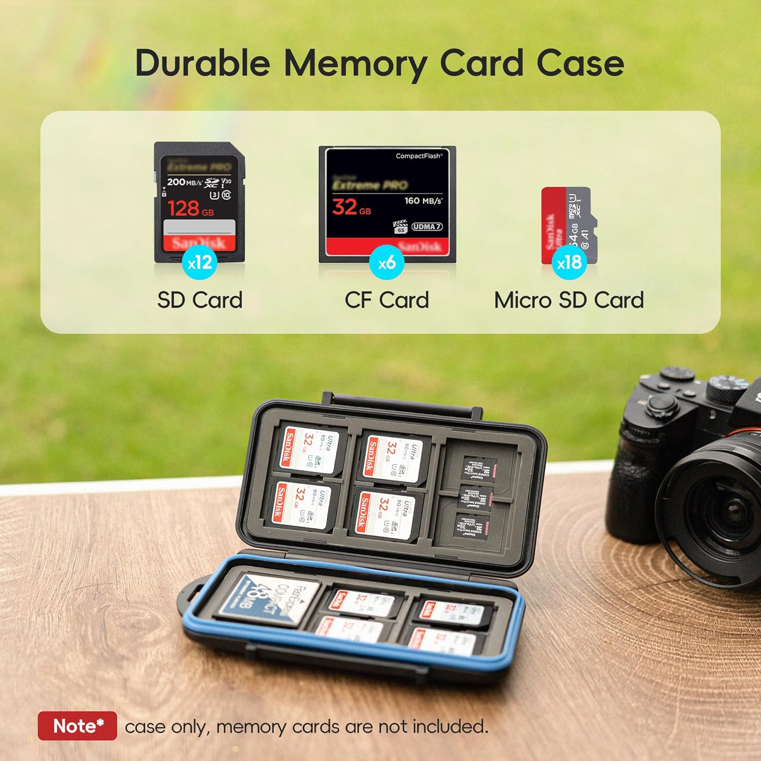 JJC CF Card Case SD Card Case Micro SD Card Case TF Card Case CF Card Holder SD Card Holder Micro SD Card Holder TF Card Holder for 6 CF & 12 SD & 18 Micro SD Card,Water-Resistant and Shockproof